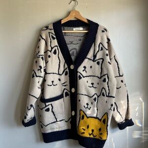 Aelfric Eden Cartoon Cat Print Knit Cardigan